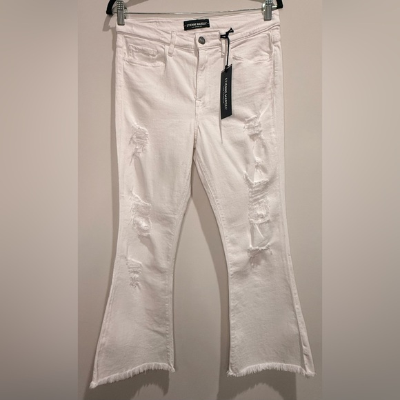 Etienne Marcel Denim - Etienne Marcel White Distressed Flare Jeans Raw Hem Cropped Quiet Luxury NWT